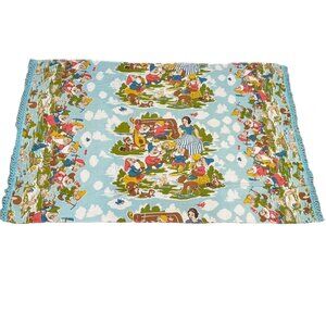 Vintage Sears Snow White & Seven Dwarfs Fringed Square 80x50 Tablecloth